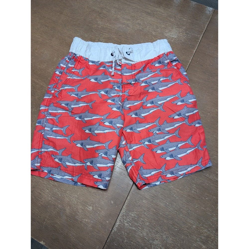 Boden Kids Shark Swim Trunks Boys Size‎ 11/12 Red Pockets Elastic Waist beachy